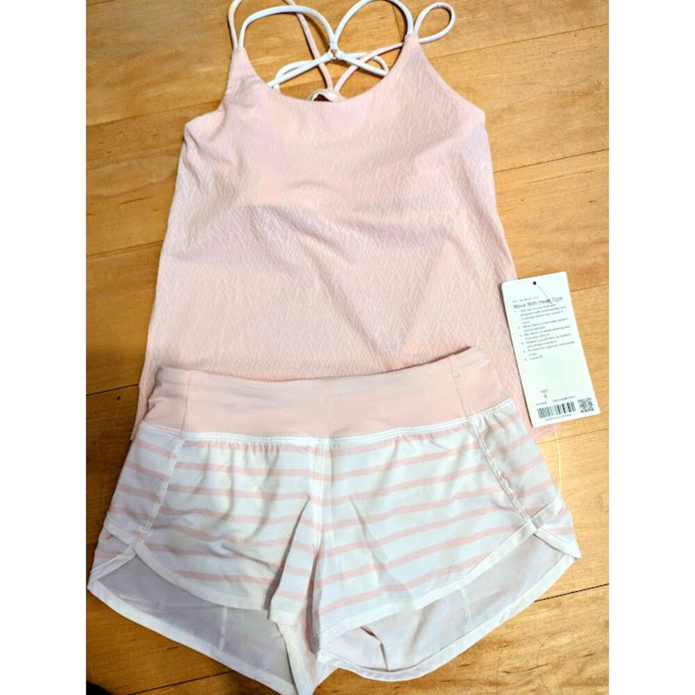 Ivivva by Lulemon Pink White Stripe Set Tank Shorts 8 10 Girls